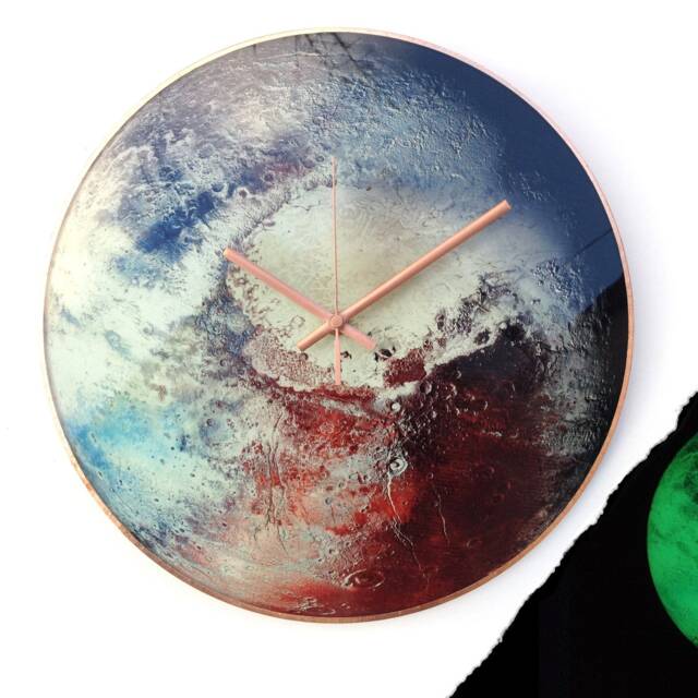 Pluto Planet Wall Clock in Big Sizes Rustic Copper Design, Earthy Colours, Scorpio Gift - image 1