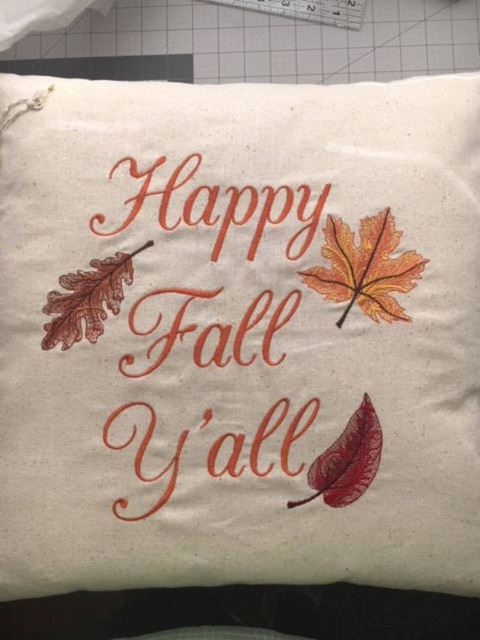 Embroidered Happy Fall Y'all Pillow Cover With Leaves - image 1