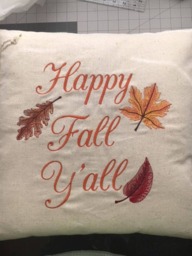 Embroidered Happy Fall Y'all Pillow Cover With Leaves - thumbnail 1