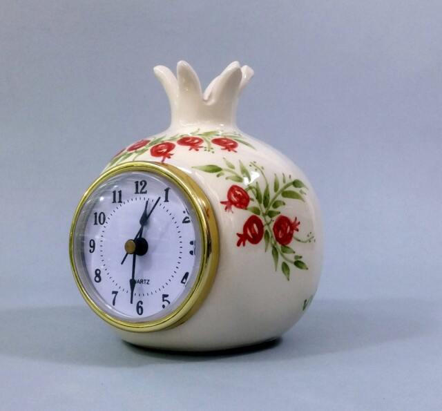 White Desk Clock, Newly Handmade Retro Desk Shelf Clock in Pomegranate Shape With Red Drawing. Clocks - image 1