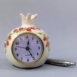 White Desk Clock, Newly Handmade Retro Desk Shelf Clock in Pomegranate Shape With Red Drawing. Clocks - thumbnail 2