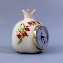 White Desk Clock, Newly Handmade Retro Desk Shelf Clock in Pomegranate Shape With Red Drawing. Clocks - thumbnail 3
