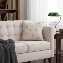 Cream Floral Pillow Cover - Faux Linen - 18x18 - thumbnail 4