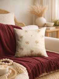 Cream Floral Pillow Cover - Faux Linen - 18x18