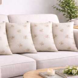 Cream Floral Pillow Cover - Faux Linen - 18x18 - thumbnail 3