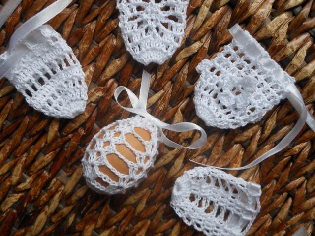Crochet Easter Egg Cover, Set Of 5 Hand Crocheted Eggs Decoration White - image 1