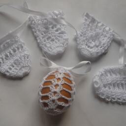 Crochet Easter Egg Cover, Set Of 5 Hand Crocheted Eggs Decoration White - thumbnail 3