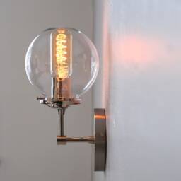 Wall Sconce Lamp, Mounted Lighting Fixture, Nickel Or Brass, Clear Bubble Glass Globe Shade, Vanity Night Light, Bedroom Reading Lamp - thumbnail 2