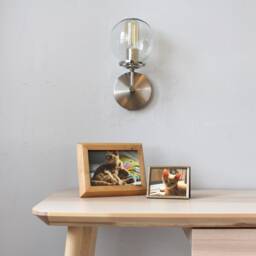Wall Sconce Lamp, Mounted Lighting Fixture, Nickel Or Brass, Clear Bubble Glass Globe Shade, Vanity Night Light, Bedroom Reading Lamp - thumbnail 4