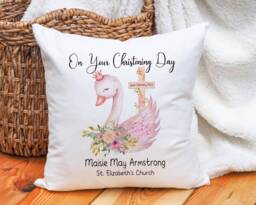 Personalised Christening Cushion Gift Girls Or Baptism Present For Goddaughter Granddaughter Pretty Keepsake - thumbnail 1