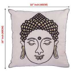 Embroidered Buddha Cushion Cover 40cm - Black & Gold Indian Decor Pillow, Spiritual Home Accent, Zipper Back Square Case - thumbnail 2