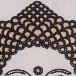 Embroidered Buddha Cushion Cover 40cm - Black & Gold Indian Decor Pillow, Spiritual Home Accent, Zipper Back Square Case - thumbnail 4