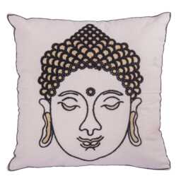 Embroidered Buddha Cushion Cover 40cm - Black & Gold Indian Decor Pillow, Spiritual Home Accent, Zipper Back Square Case - thumbnail 1