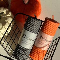 Black & Orange Candle Set, Halloween Beeswax Pillar Candles, Hallowen Home Decor, Honeycomb Spooky D??a De Los Muertos - thumbnail 2