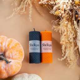 Black & Orange Candle Set, Halloween Beeswax Pillar Candles, Hallowen Home Decor, Honeycomb Spooky D??a De Los Muertos - thumbnail 4