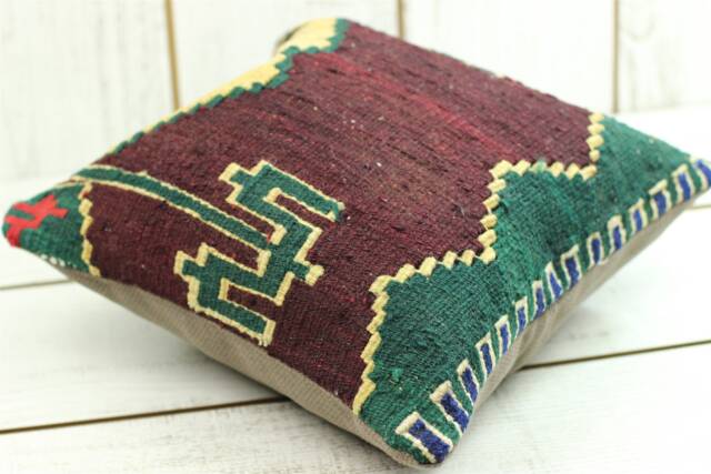 Vintage Kilim Pillow Cover Hand-Woven Wool, Turkish Cotton - 16x16 Inch - image 1