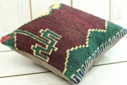 Vintage Kilim Pillow Cover Hand-Woven Wool, Turkish Cotton - 16x16 Inch
