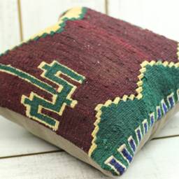 Vintage Kilim Pillow Cover Hand-Woven Wool, Turkish Cotton - 16x16 Inch - thumbnail 3