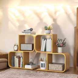S-Shaped 2-Tier Bamboo Bookshelf - S-Shaped Small Bookcase With Anti-Toppling Kit - thumbnail 2