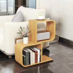 S-Shaped 2-Tier Bamboo Bookshelf - S-Shaped Small Bookcase With Anti-Toppling Kit - thumbnail 4