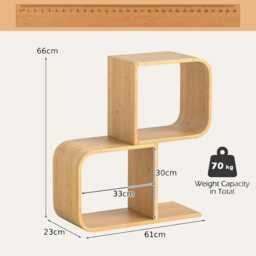S-Shaped 2-Tier Bamboo Bookshelf - S-Shaped Small Bookcase With Anti-Toppling Kit - thumbnail 3