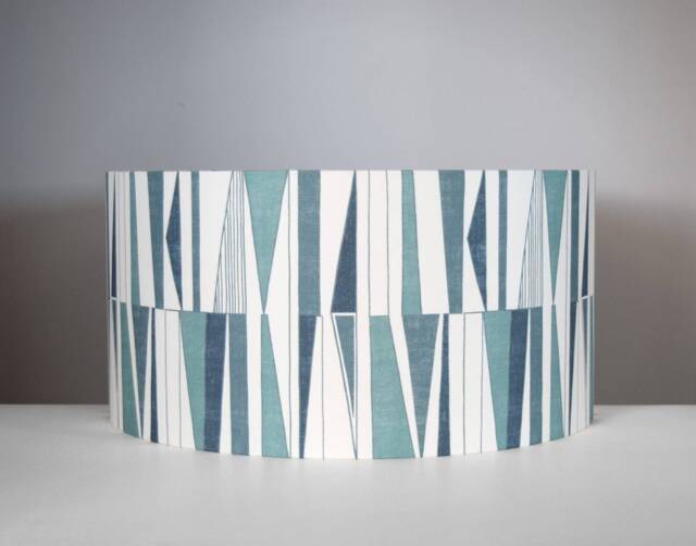 Blue & White Geometric Lampshade With Gold Silver Or Lining Option, 20cm To 40cm ?? Standard Drum Lamp Shade, Handmade By Vivid Shades - image 1