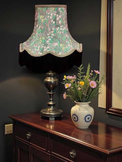 Grey Floral Lampshade With Black Fringe Handmade For Ceiling Lights, Table & Floor Standard Lamp Shades, Wall Lights - image 1