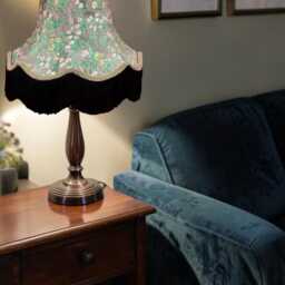 Grey Floral Lampshade With Black Fringe Handmade For Ceiling Lights, Table & Floor Standard Lamp Shades, Wall Lights - thumbnail 2