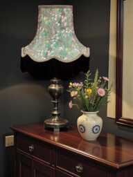 Grey Floral Lampshade With Black Fringe Handmade For Ceiling Lights, Table & Floor Standard Lamp Shades, Wall Lights - thumbnail 1