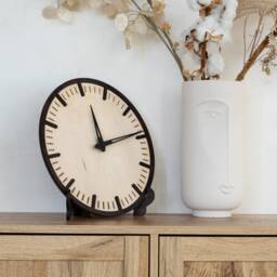 Simple Wall Clock, Minimalist Wooden Round Table Clock Wood, Desk Unique, Small Wooden - thumbnail 3