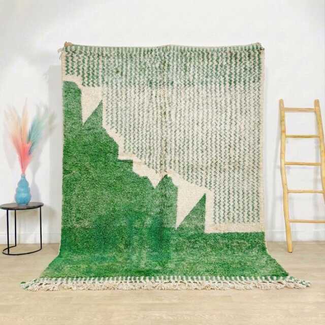 Moroccan Green Berber Rug, Handwoven Wool Shag Rug With Abstract Geometric Shapes, Authentic Beni Ourain Style Carpet, Large 9x12 Area - image 1