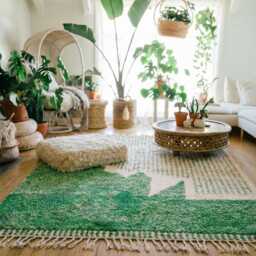 Moroccan Green Berber Rug, Handwoven Wool Shag Rug With Abstract Geometric Shapes, Authentic Beni Ourain Style Carpet, Large 9x12 Area - thumbnail 2