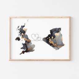 Britain & Algeria Map Black & Gold Travel Wall Art Print - United Kingdom UK - thumbnail 3