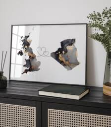 Britain & Algeria Map Black & Gold Travel Wall Art Print - United Kingdom UK - thumbnail 1