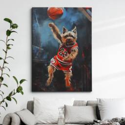 Yorkshire Terrier Dunking Basketball Dog Art Painting Framed Poster Print & Canvas Wall Decor Home Bedroom Gift - thumbnail 1