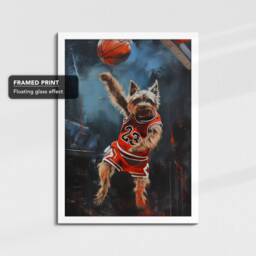 Yorkshire Terrier Dunking Basketball Dog Art Painting Framed Poster Print & Canvas Wall Decor Home Bedroom Gift - thumbnail 3