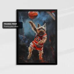 Yorkshire Terrier Dunking Basketball Dog Art Painting Framed Poster Print & Canvas Wall Decor Home Bedroom Gift - thumbnail 2