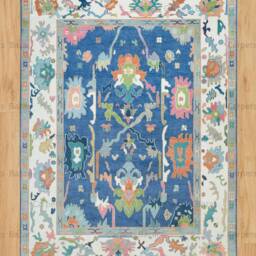Handmade Wool Oushak Rug, Blue Floral Fine Woolrug, Coastal Decor Ar_3724 - thumbnail 3