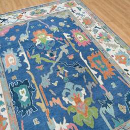 Handmade Wool Oushak Rug, Blue Floral Fine Woolrug, Coastal Decor Ar_3724 - thumbnail 2