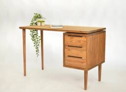 Simple Desk With Drawers, Reclaimed Wood Handmade Desk, Scandi Style Danish Wooden Tapered Legs, Colour Choices Harvey - thumbnail 1
