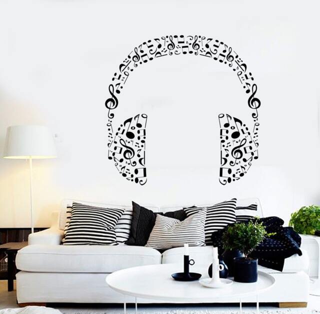 Wall Vinyl Music Headphones Made Of Notes Guaranteed Quality Decal Mural Art 1578Dz - image 1