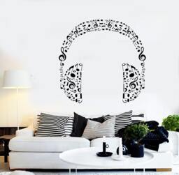Wall Vinyl Music Headphones Made Of Notes Guaranteed Quality Decal Mural Art 1578Dz - thumbnail 1