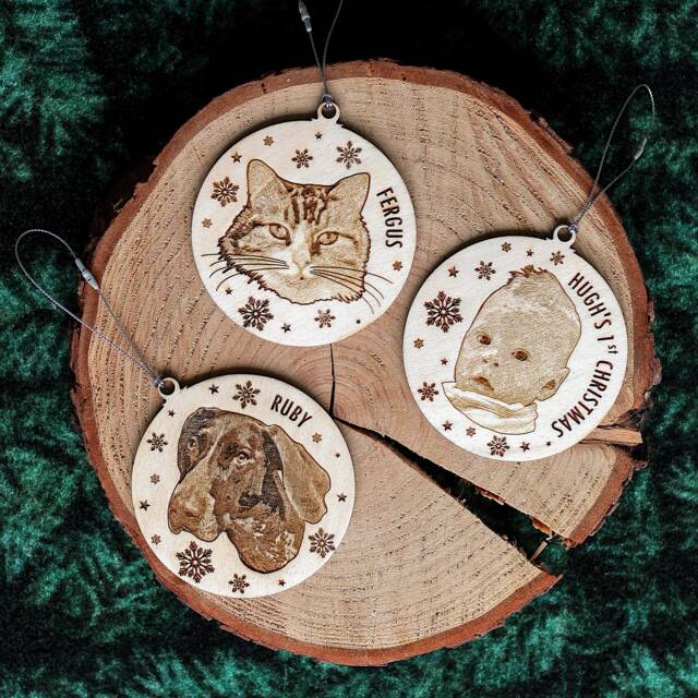 Engraved Photo Christmas Ornament - Personalized Family, Pet Memorial Gift - image 1