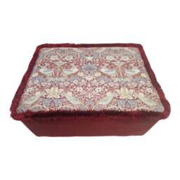 William Morris Red Birds Fabric Footstool Velvet Base, Natural Wood Feet - thumbnail 3