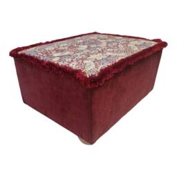 William Morris Red Birds Fabric Footstool Velvet Base, Natural Wood Feet