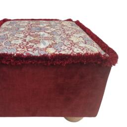 William Morris Red Birds Fabric Footstool Velvet Base, Natural Wood Feet - thumbnail 2
