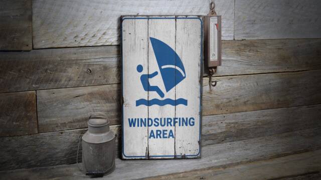 Wind Surfing Decor Sign, Wooden Beach Sport Surfers Lifestyle, Ocean Decor, Sale Wall - Old Sign - image 1