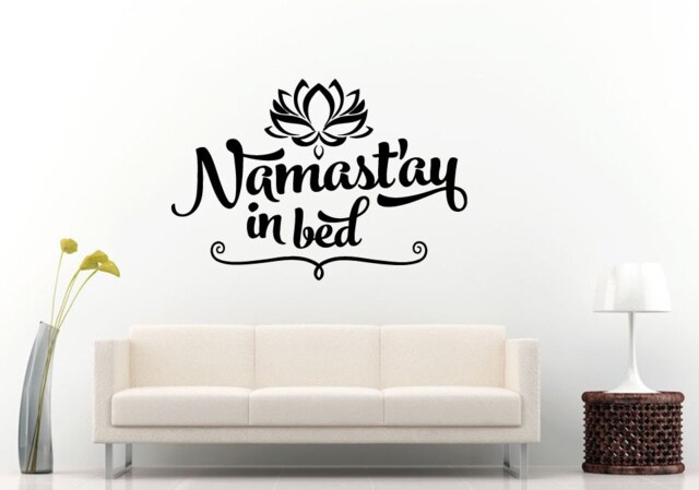 Namaste Stay in Bed Lotus Flower Ornament Quote Citation Saying Words Wall Decal Vinyl Sticker Mural Room Decor L1258 - image 1