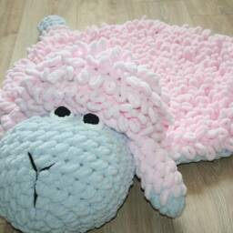 Plush Sheep Nursery Rug, Soft Chunky Knit Lamb Floor Mat, Pink & Blue Tummy Time Baby Shower Gift For Newborn - thumbnail 3