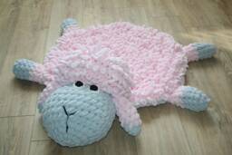 Plush Sheep Nursery Rug, Soft Chunky Knit Lamb Floor Mat, Pink & Blue Tummy Time Baby Shower Gift For Newborn - thumbnail 1